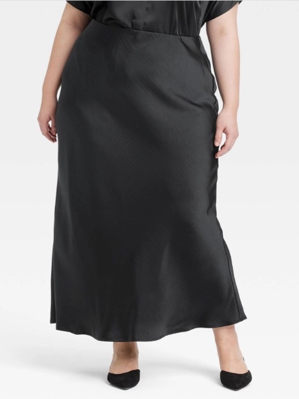 a New Day Black Satin MIDI a-Line Skirt